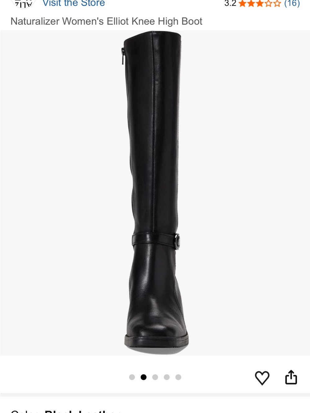 Black Leather Mid-Calf Heeled Boots - Women's Naturalizer w/o Box - Picture 4 of 6